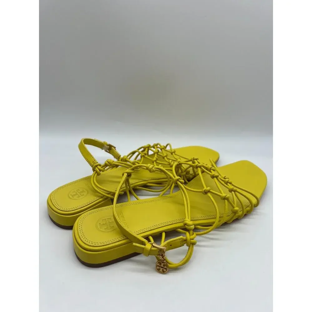Tory Burch Barley There Knotted Flat Calendula Leather Sandals Size 10.5 NEW